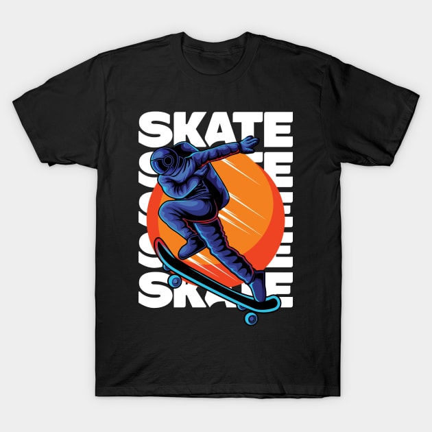 Astronaut Skater Stakeboarding in Space T-Shirt by Teewyld